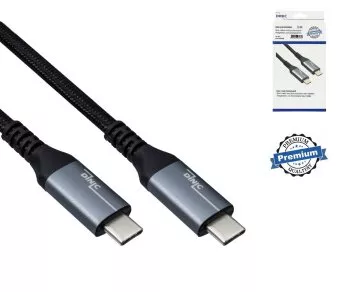 Kabel USB 3.2 HQ typ zástrčky C-C, černý, 0,50 m, podporuje nabíjení 100 W (20 V/5 A), 20 GBit/s, DINIC Box